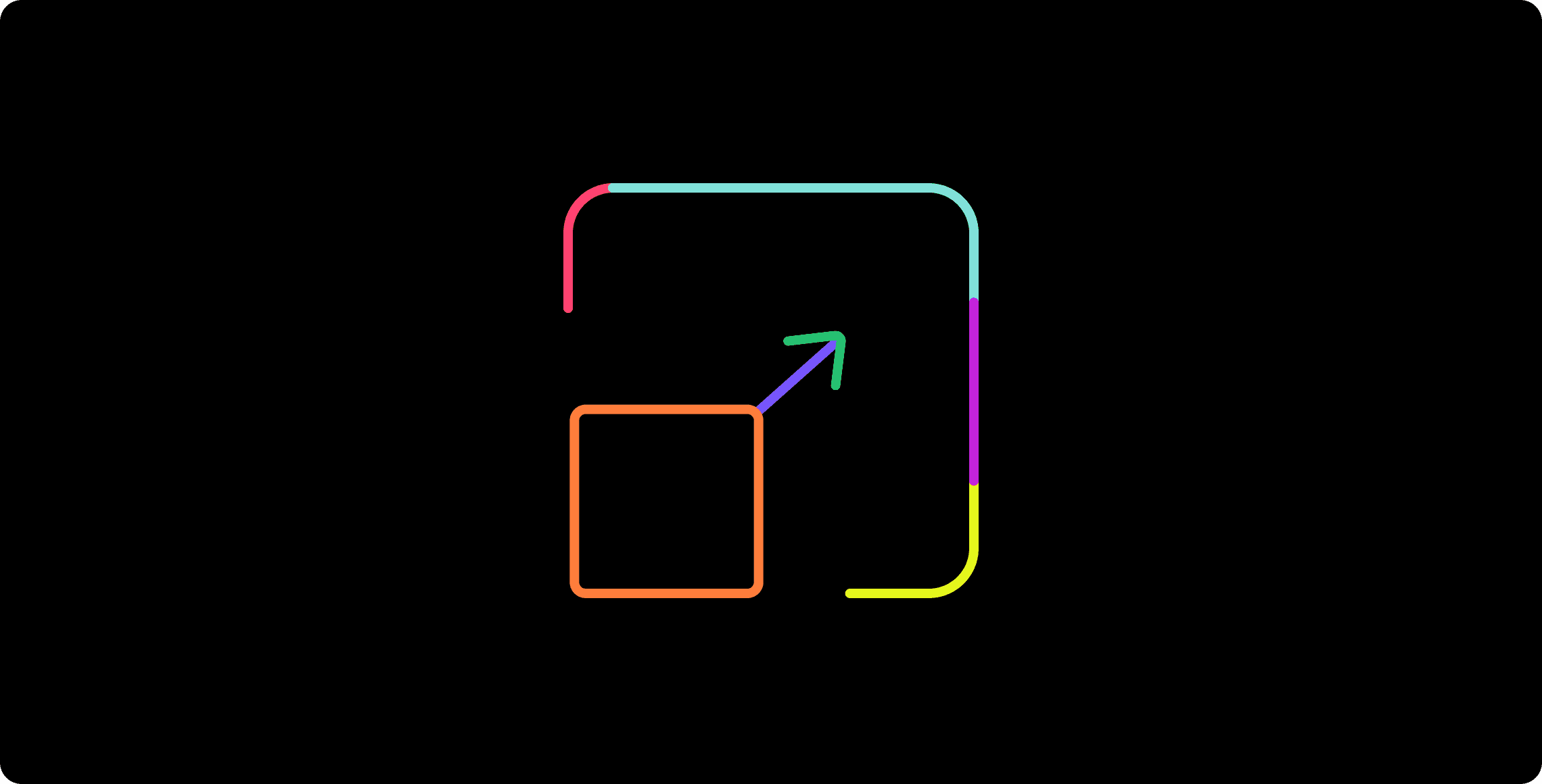 Abstract illustration of a box with an upward arrow inside a flexible frame, symbolizing scalable growth and expansion