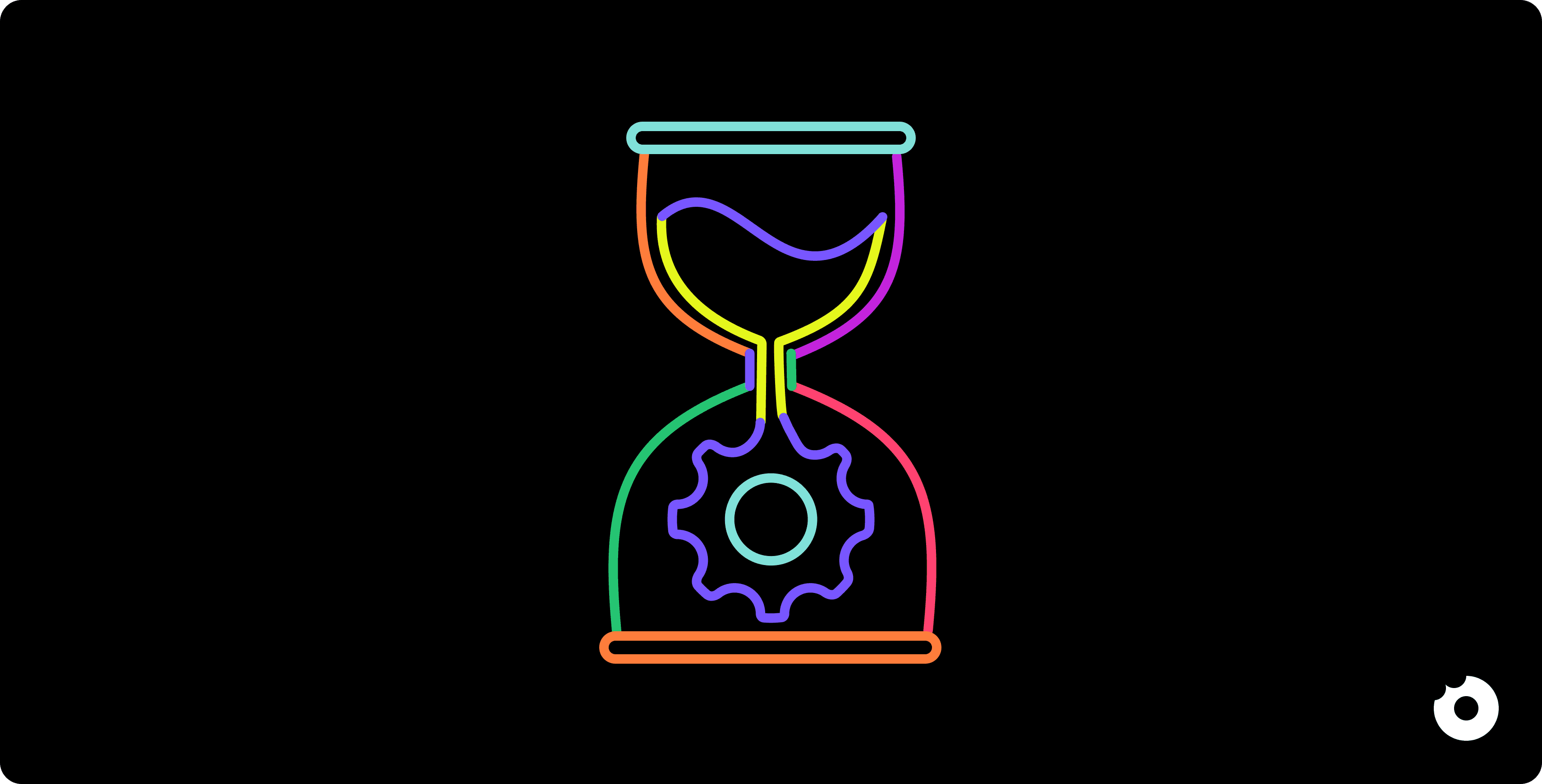 Hourglass with gear representing fast MVP building and validation