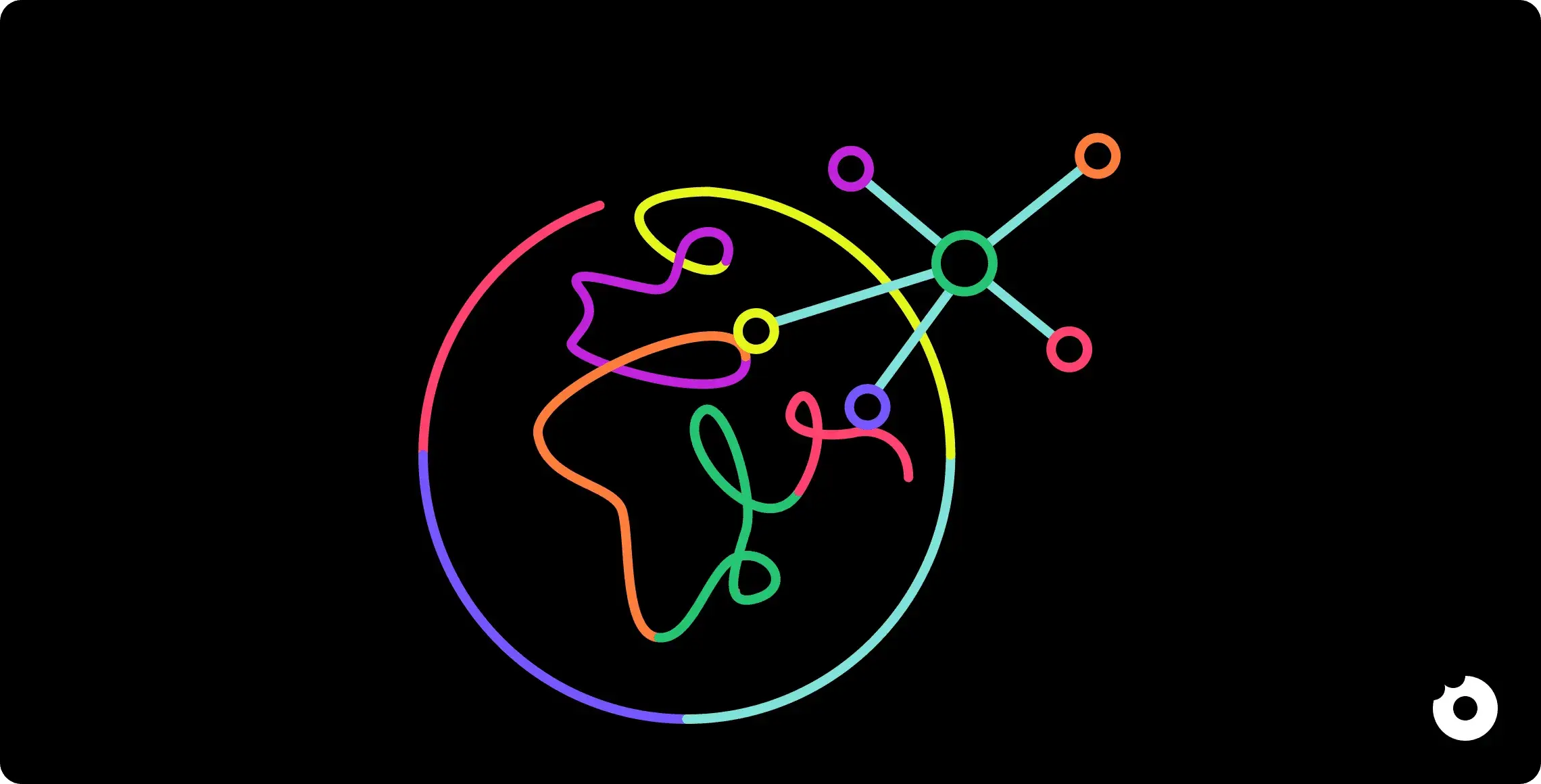 Neon-style illustration of a globe connected to remote nodes, representing remote collaboration and B2B workflows