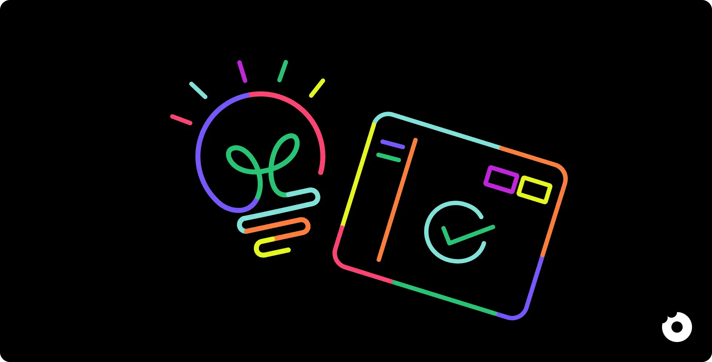 Abstract illustration combining a lightbulb and a UI card with a checkmark, representing ideas validated in practice
