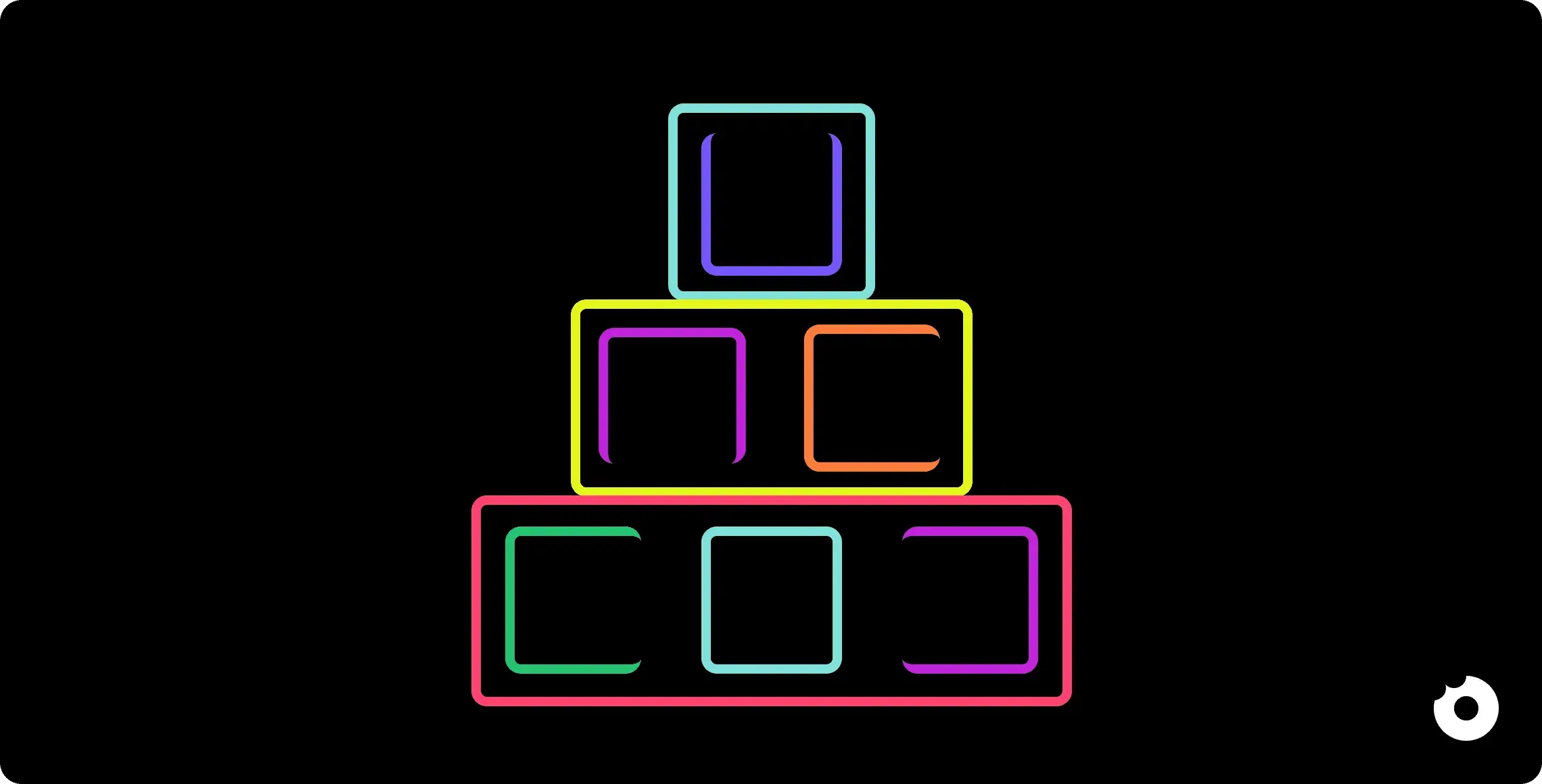 Stacked colorful blocks forming a modular hierarchy on a black background