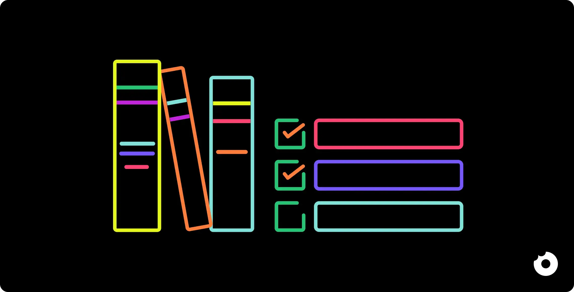 Colorful books beside a checklist, representing structured knowledge and completed tasks