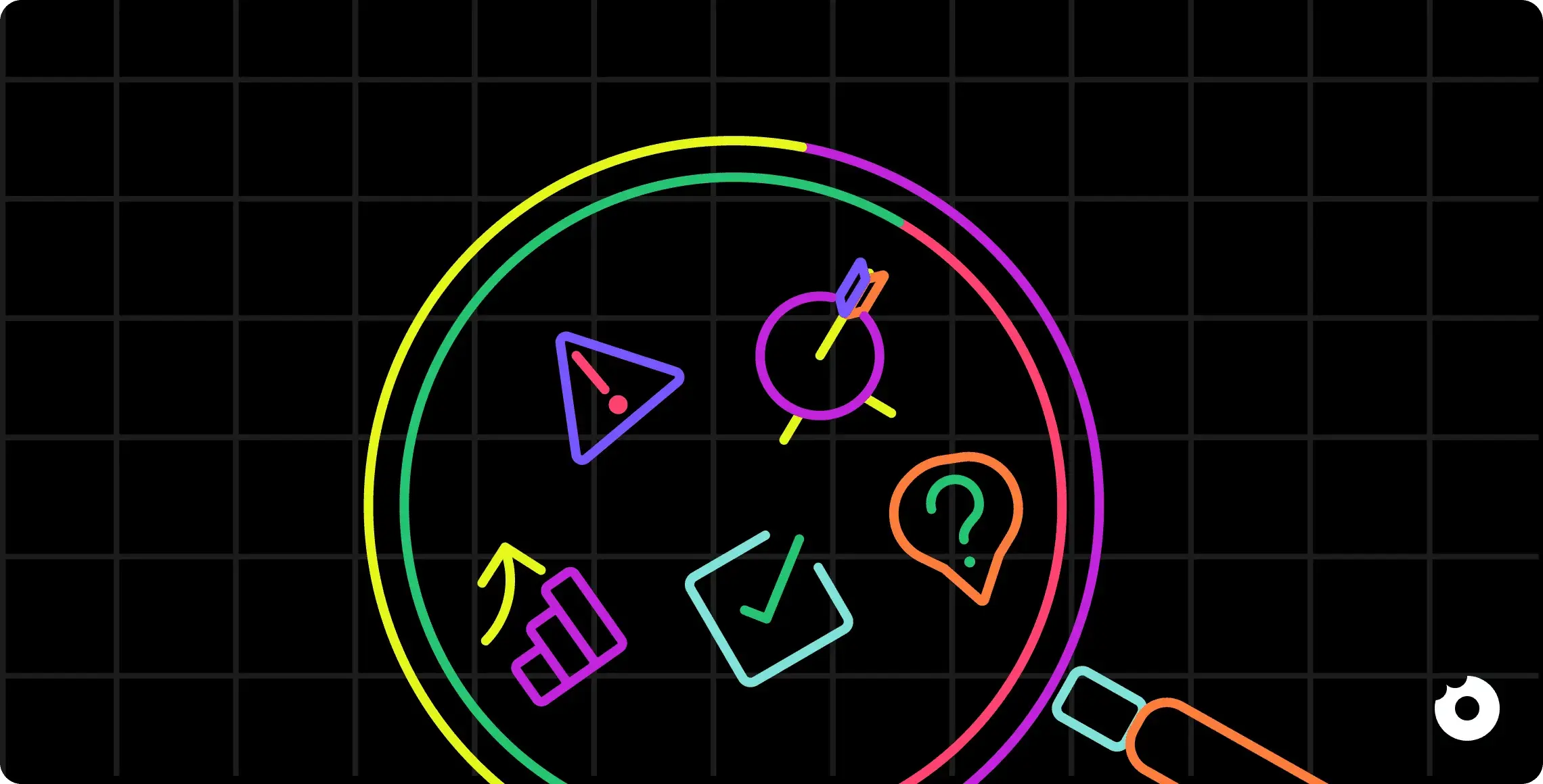 UX audit symbols on dark grid background