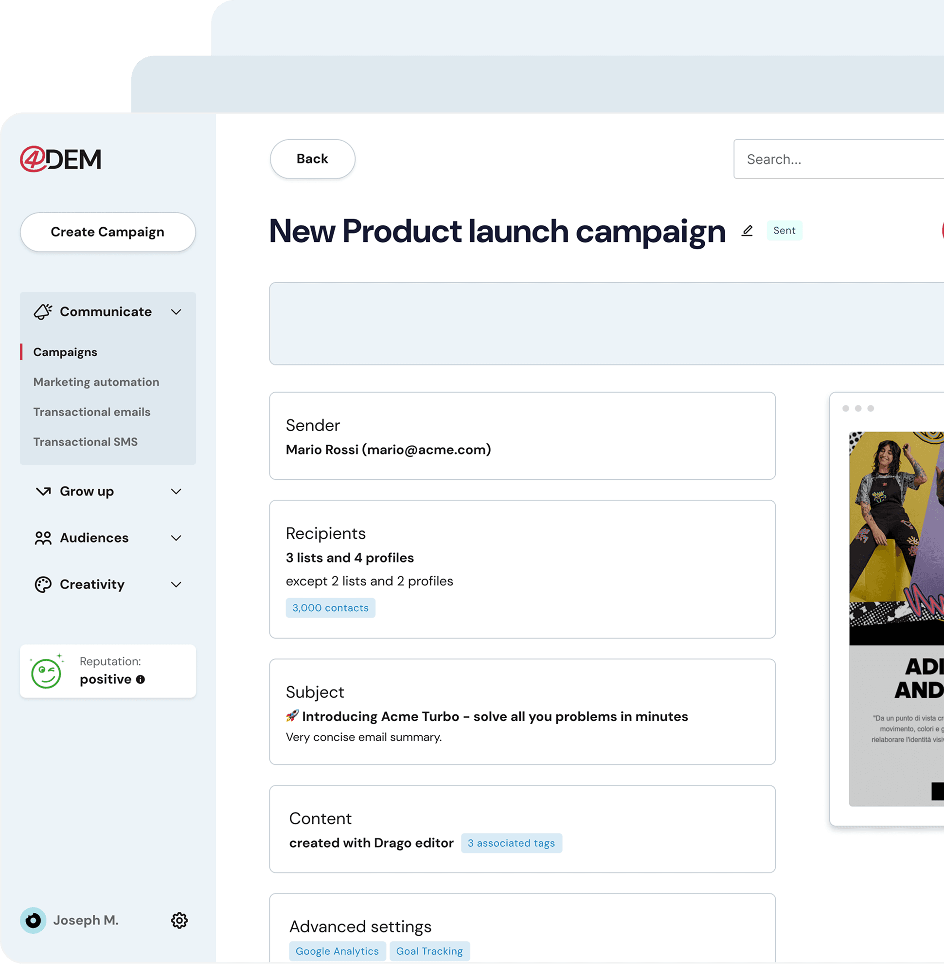 4Dem email marketing platform