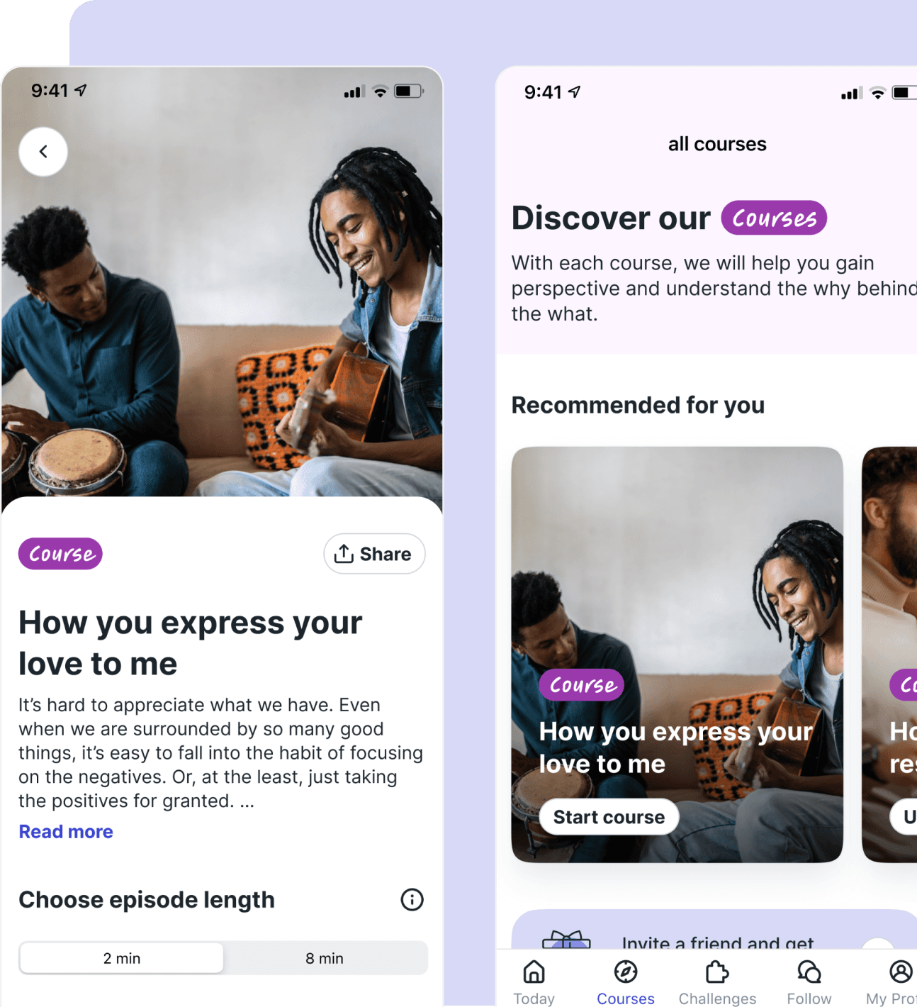 Balanced relationship app screens