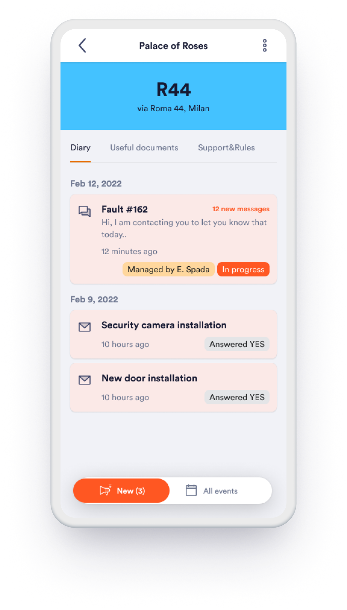 Condeo condominium diary with events and messages