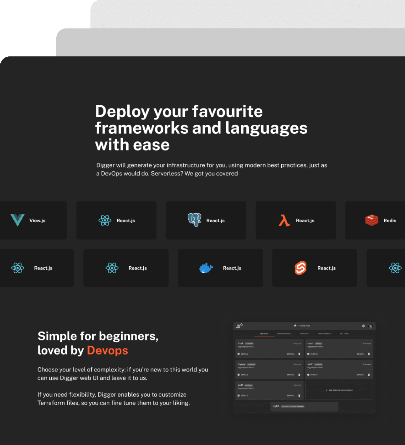 Digger landing page design for AWS deployment
