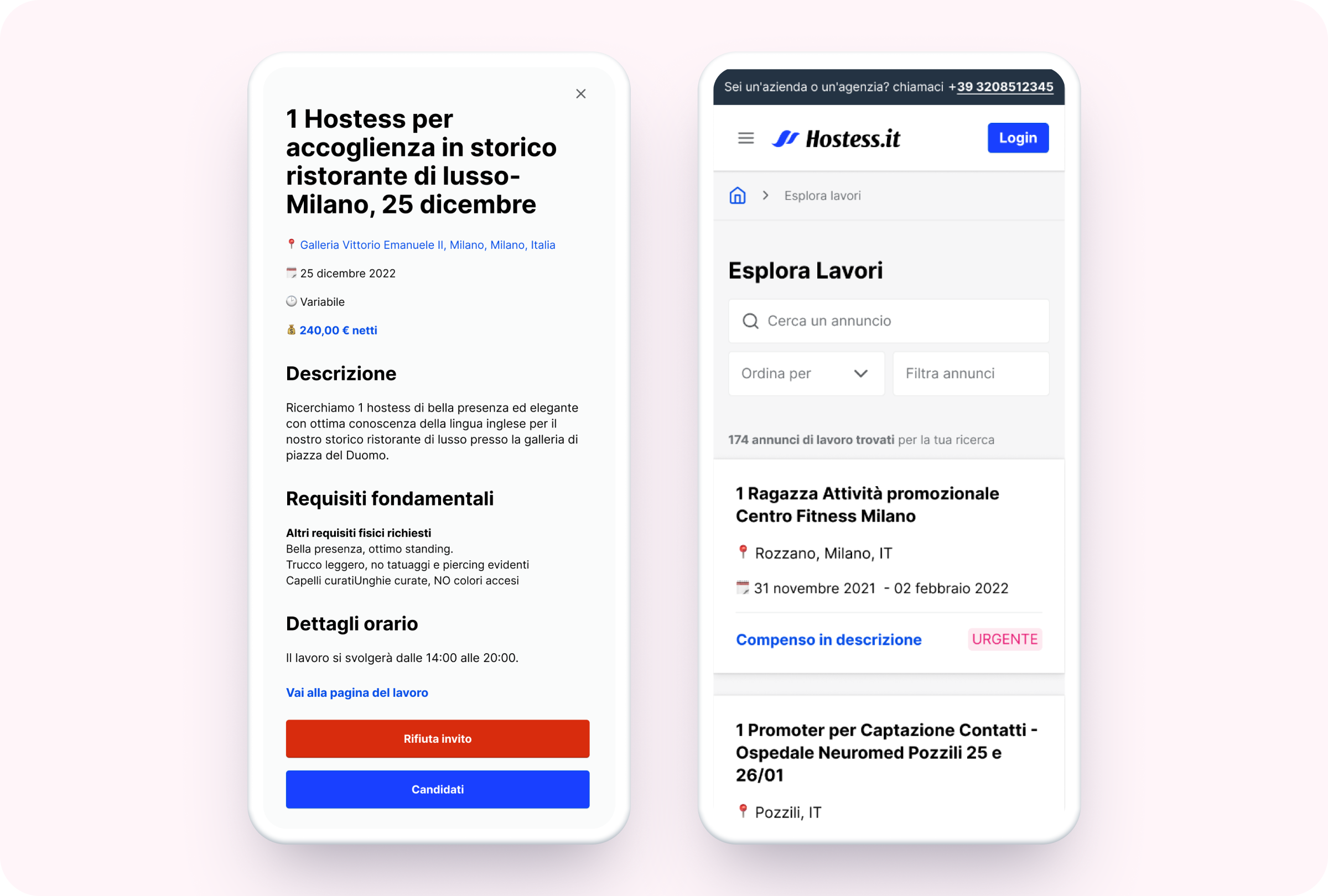 Hostess.it promoter mobile flows: job details and Esplora Lavori