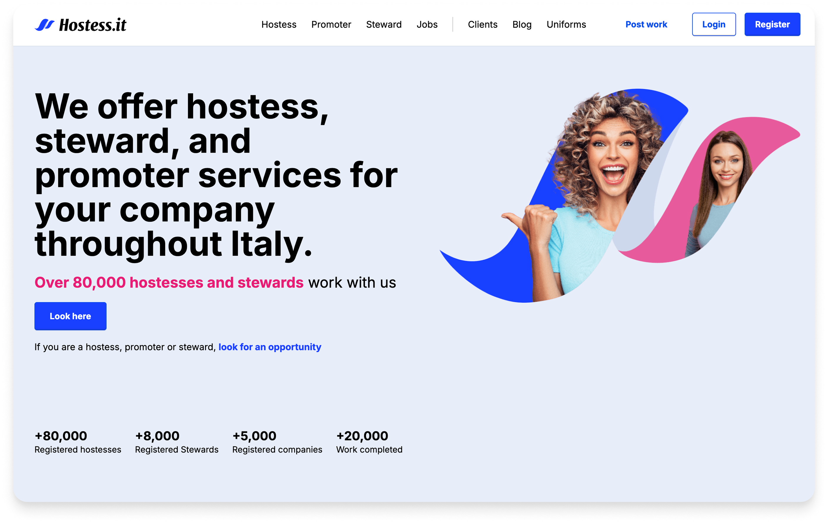 Hostess.it homepage for companies
