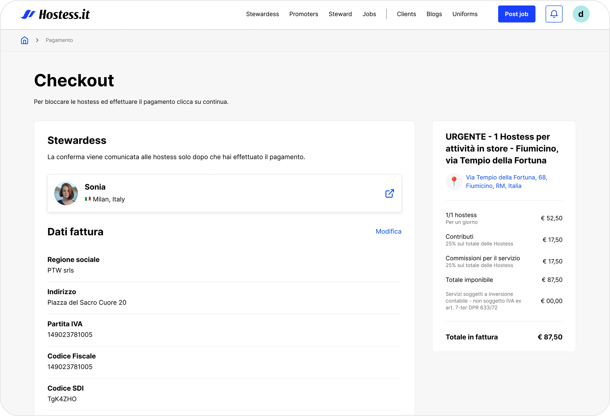 Hostess.it checkout flow showing inconsistent friction points