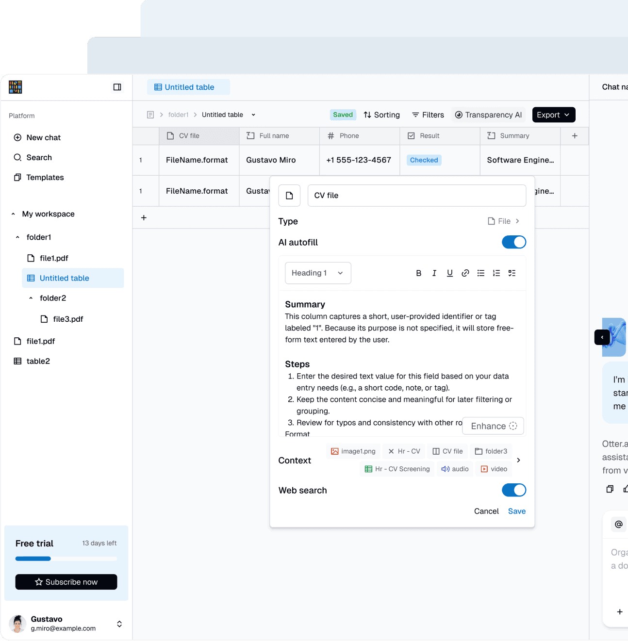 Instill AI workspace with a structured document collection