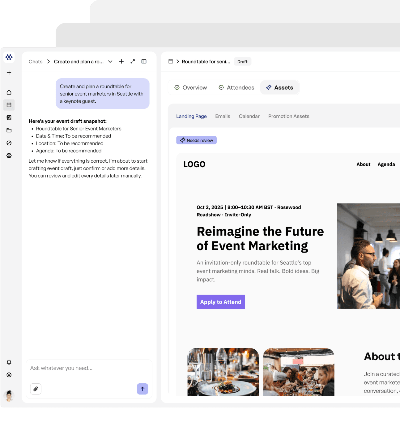 Mavexa AI event planning workspace