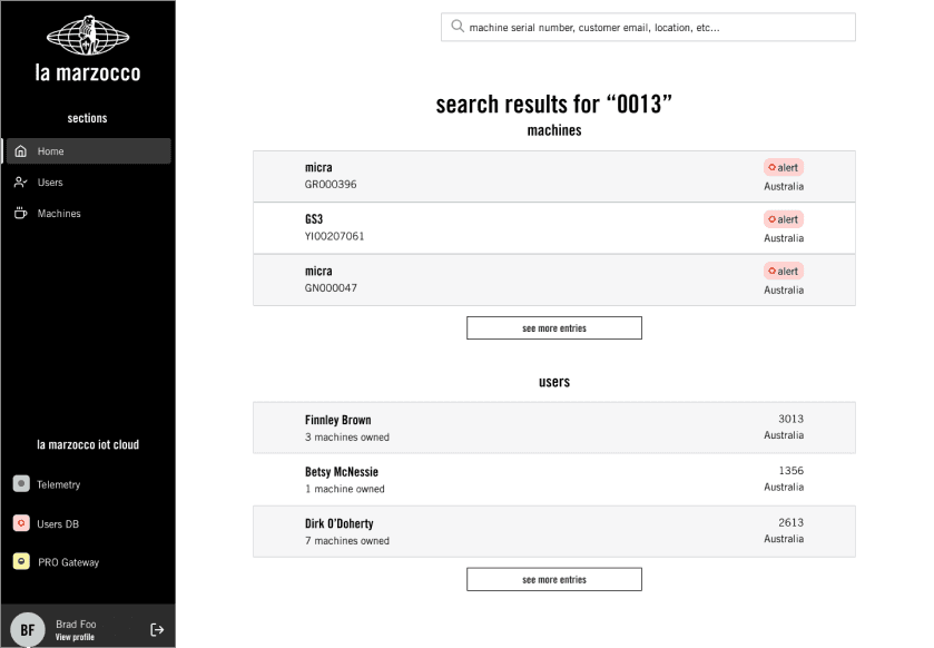 La Marzocco aftersales advisor interface — communication flow