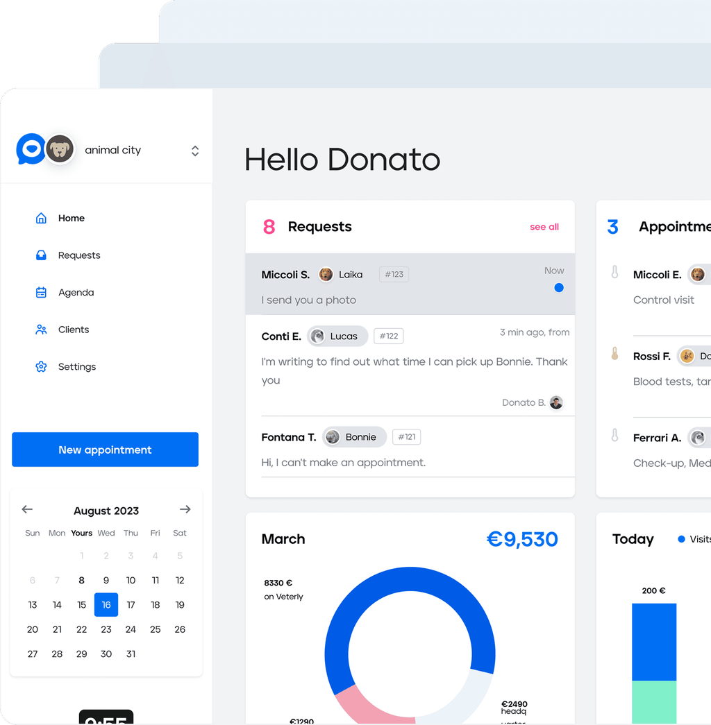 Veterly veterinary management platform interface