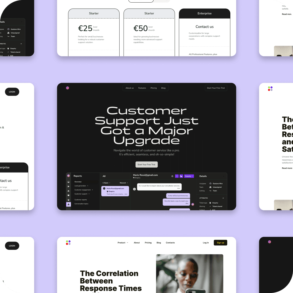 Various pages of a SaaS website