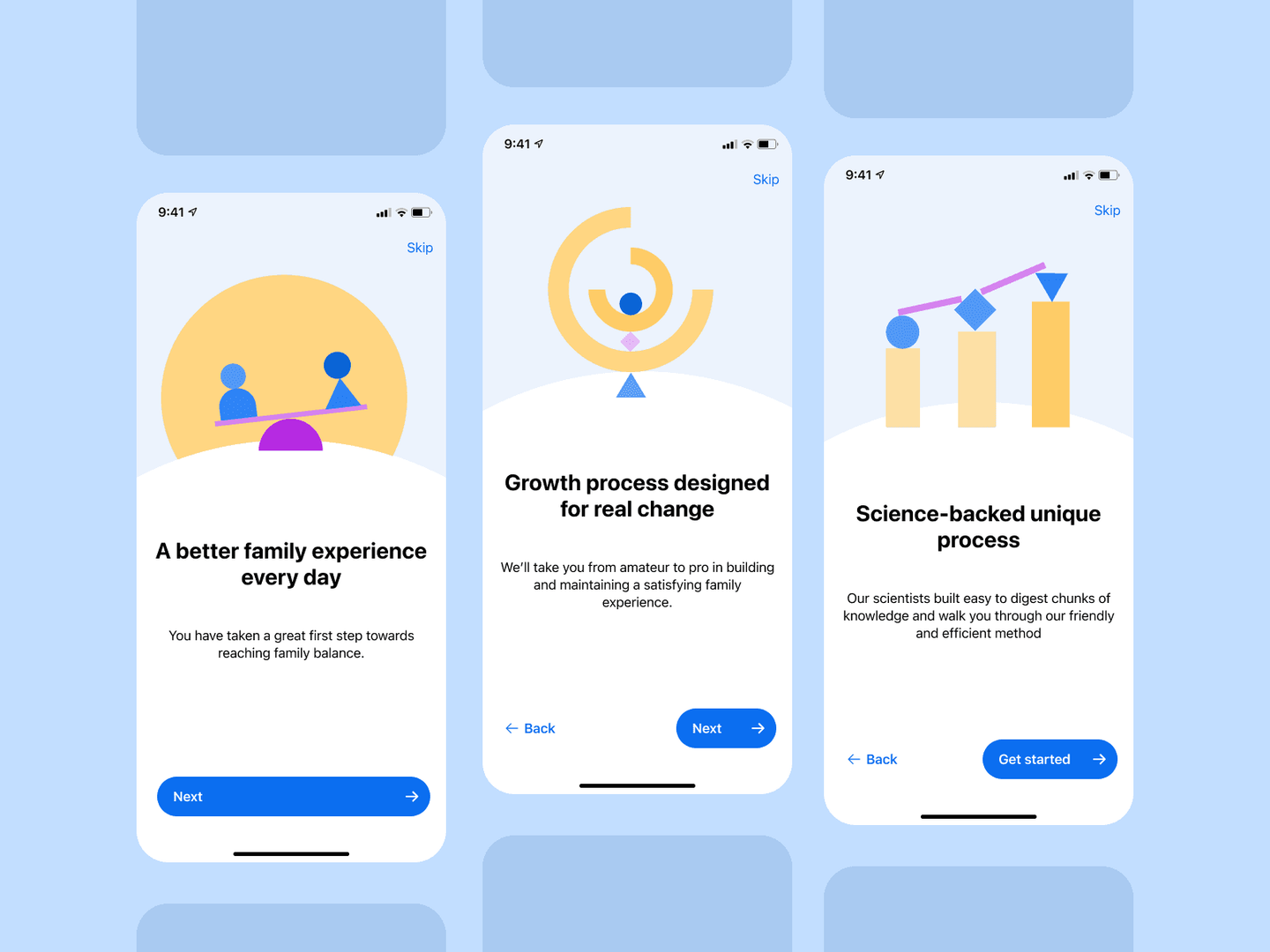 The UI mockup of the Balanced app