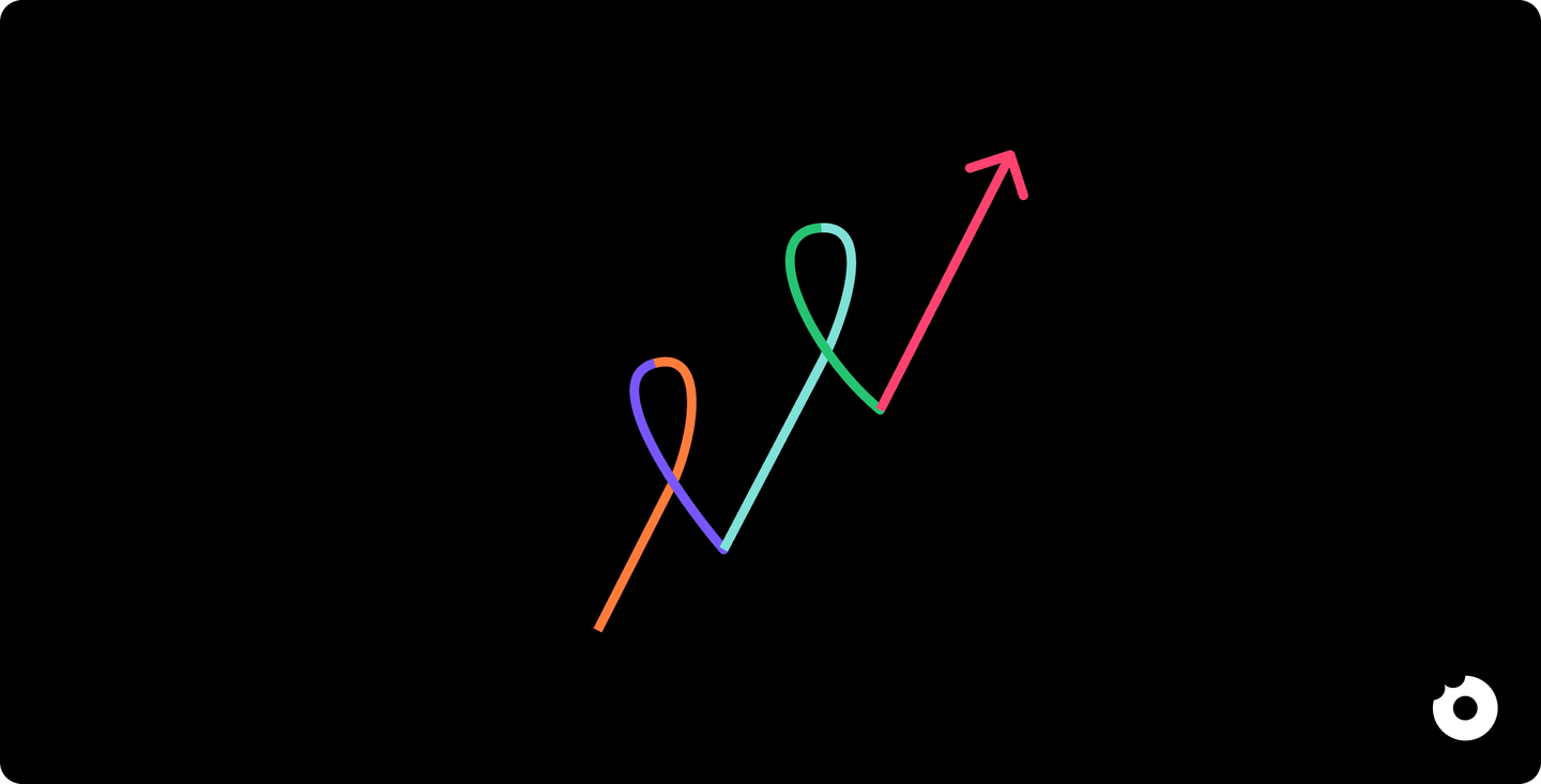 Line chart illustration showing optimized growth path for product analytics insights