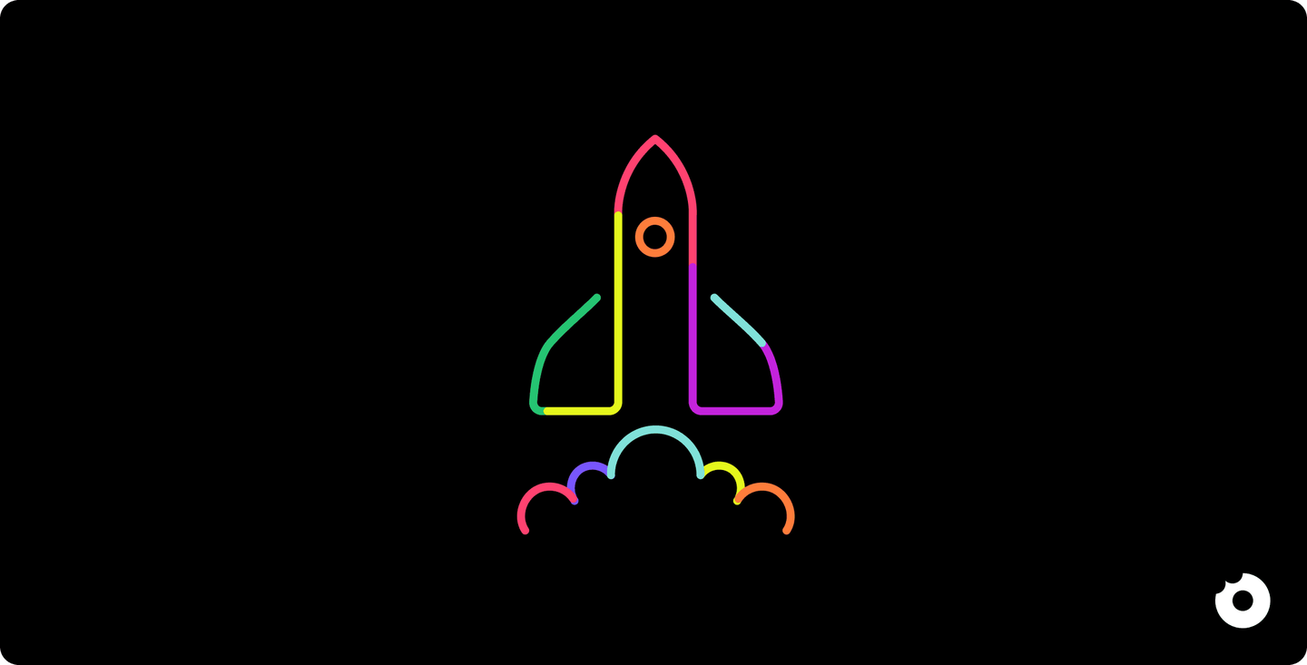 Abstract rocket illustration representing SaaS product management growth, launch, and scaling phases