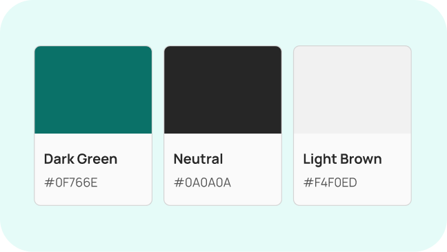 Eggup color palette with dark green, neutral and light brown