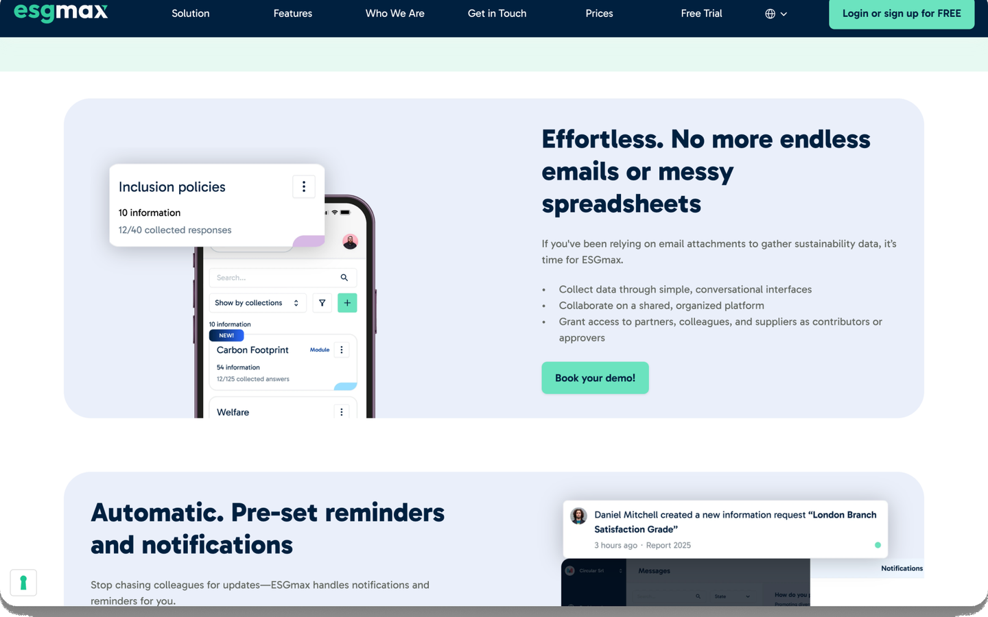 ESGMax website section on effortless data collection