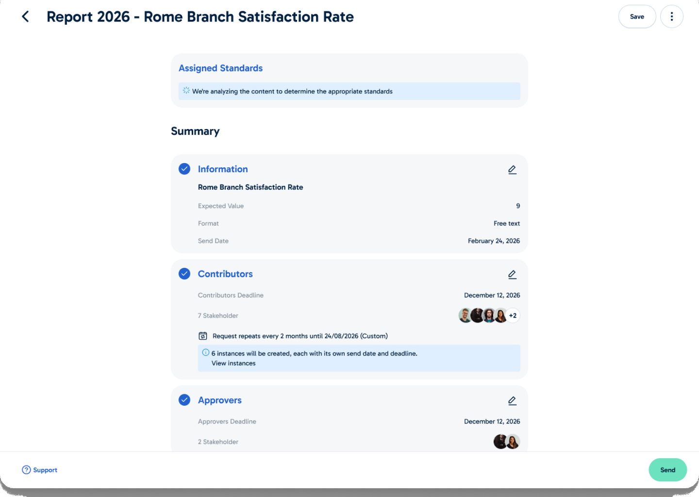 ESGMax information request summary with contributors and approvers