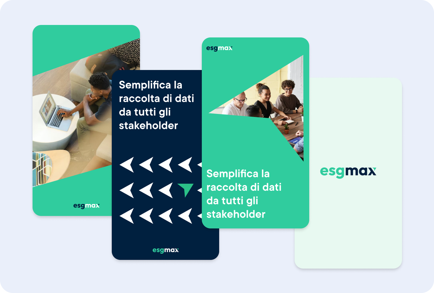 ESGMax social media visuals with brand colors and messaging