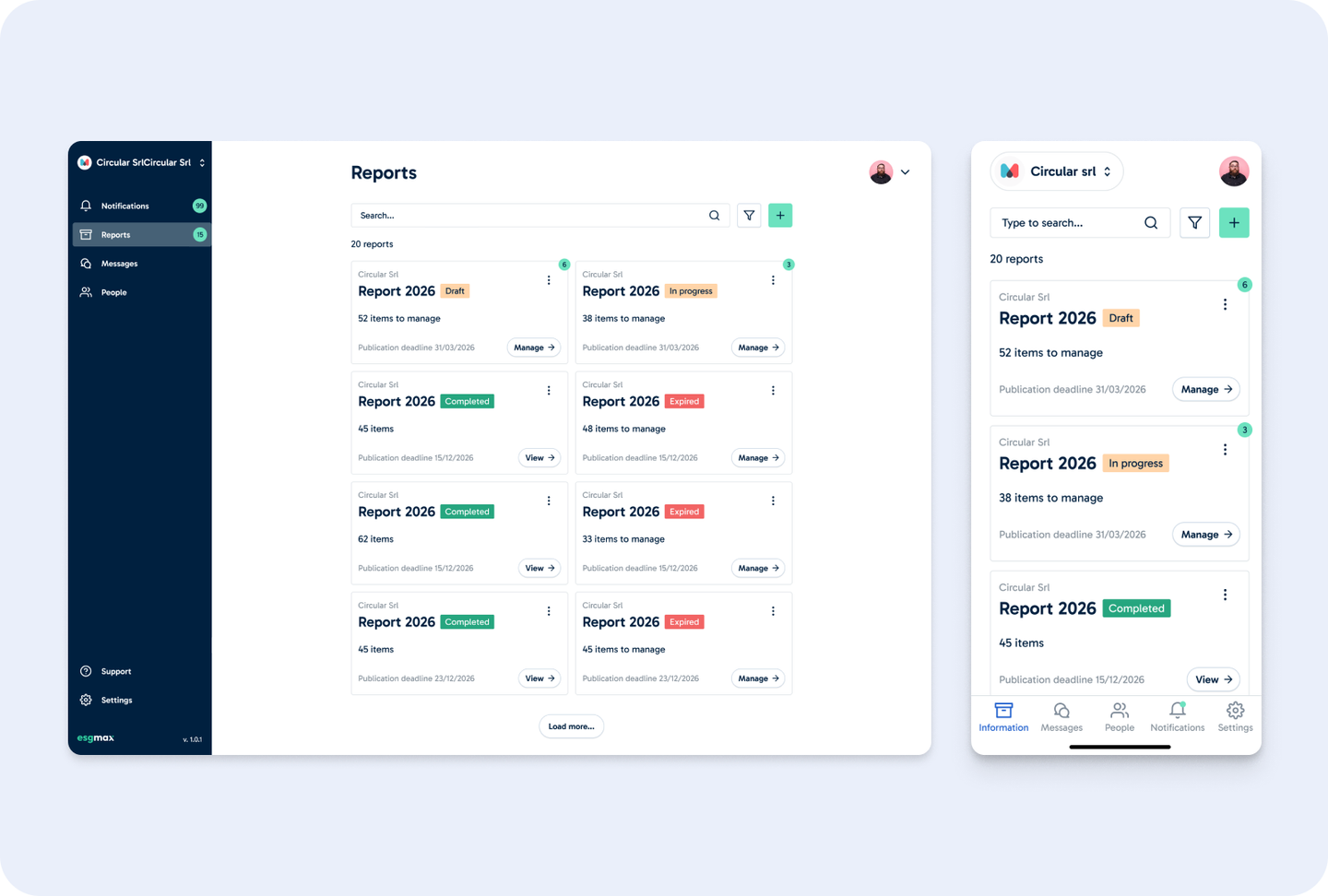 ESGMax reports list on desktop and mobile