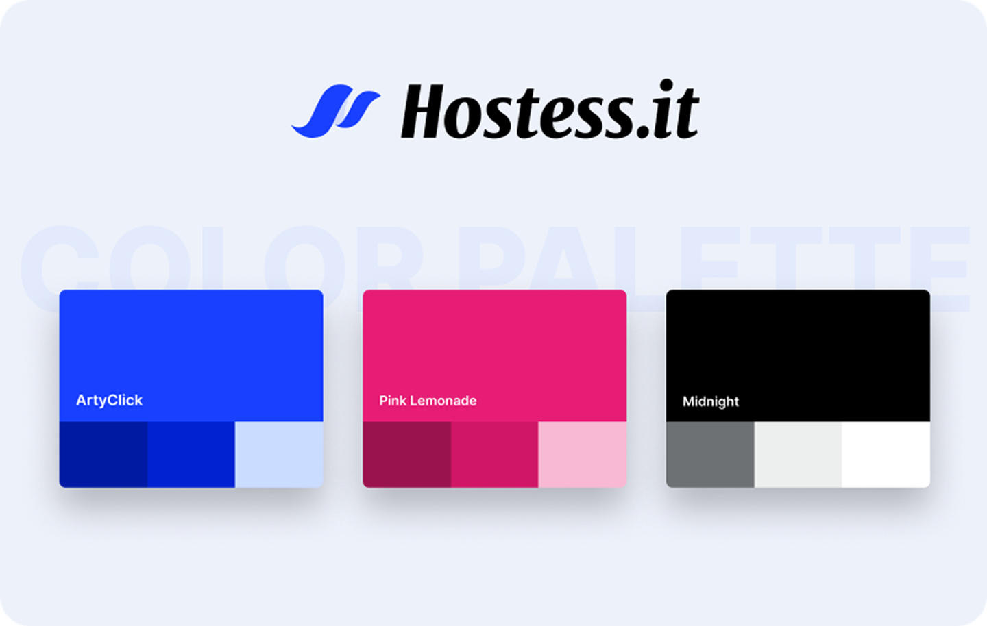 Hostess.it color palette: ArtyClick, Pink Lemonade, Midnight