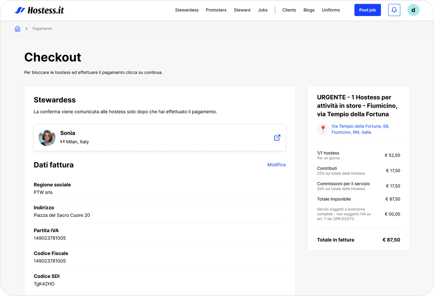 Hostess.it checkout flow showing inconsistent friction points