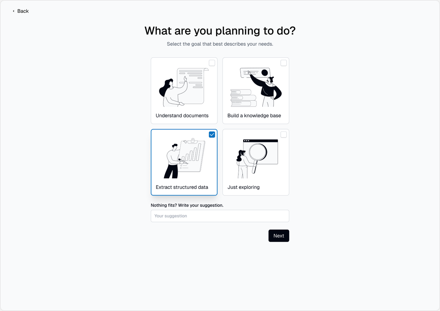 Instill AI onboarding step to choose a goal