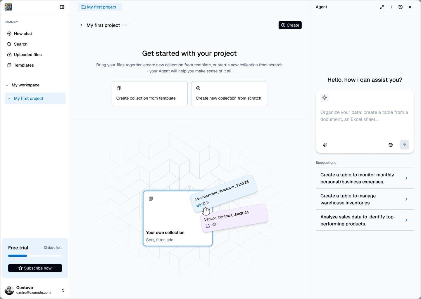 Instill AI project view with agent assistant panel