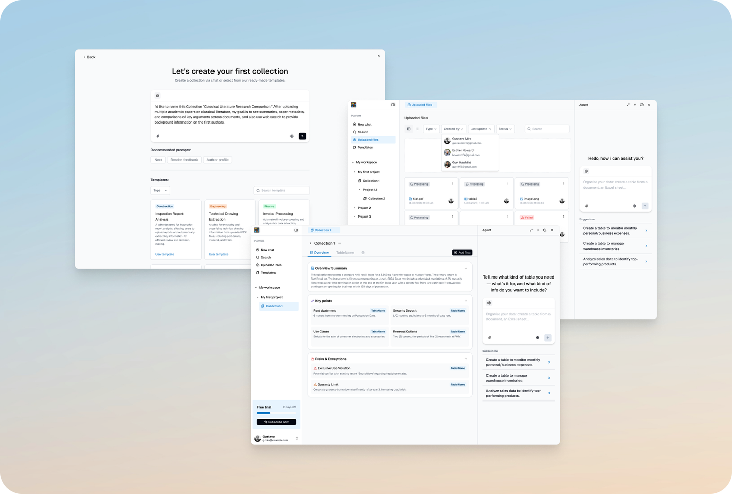 Instill AI collection templates, uploaded files and collection overview