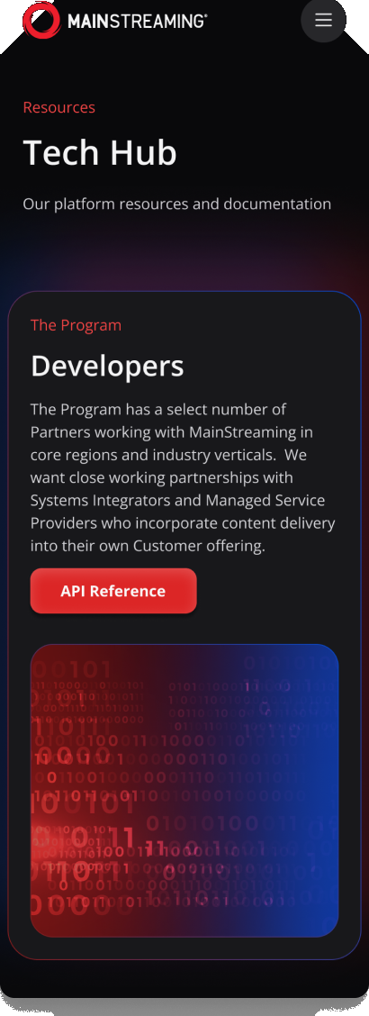 MainStreaming Tech Hub developer resources on mobile