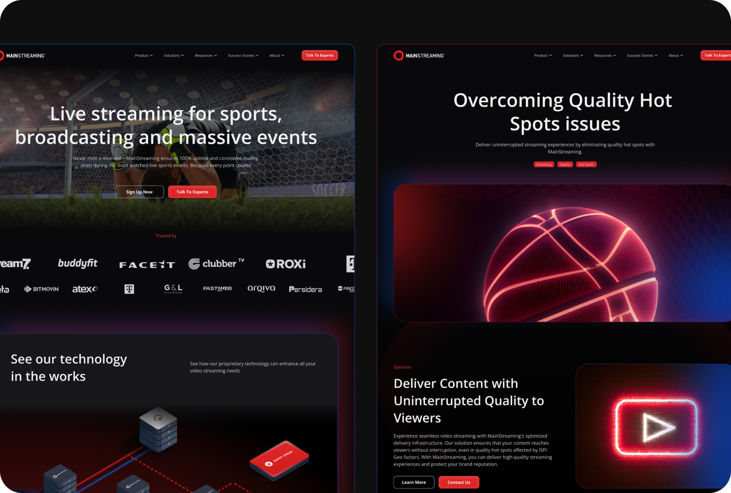 MainStreaming homepage and Quality Hot Spots page side by side