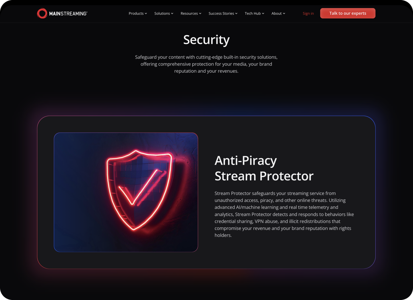 MainStreaming security page redesign on desktop