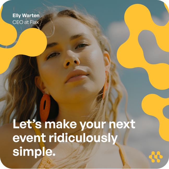 Mavexa social graphic with portrait and brand shapes