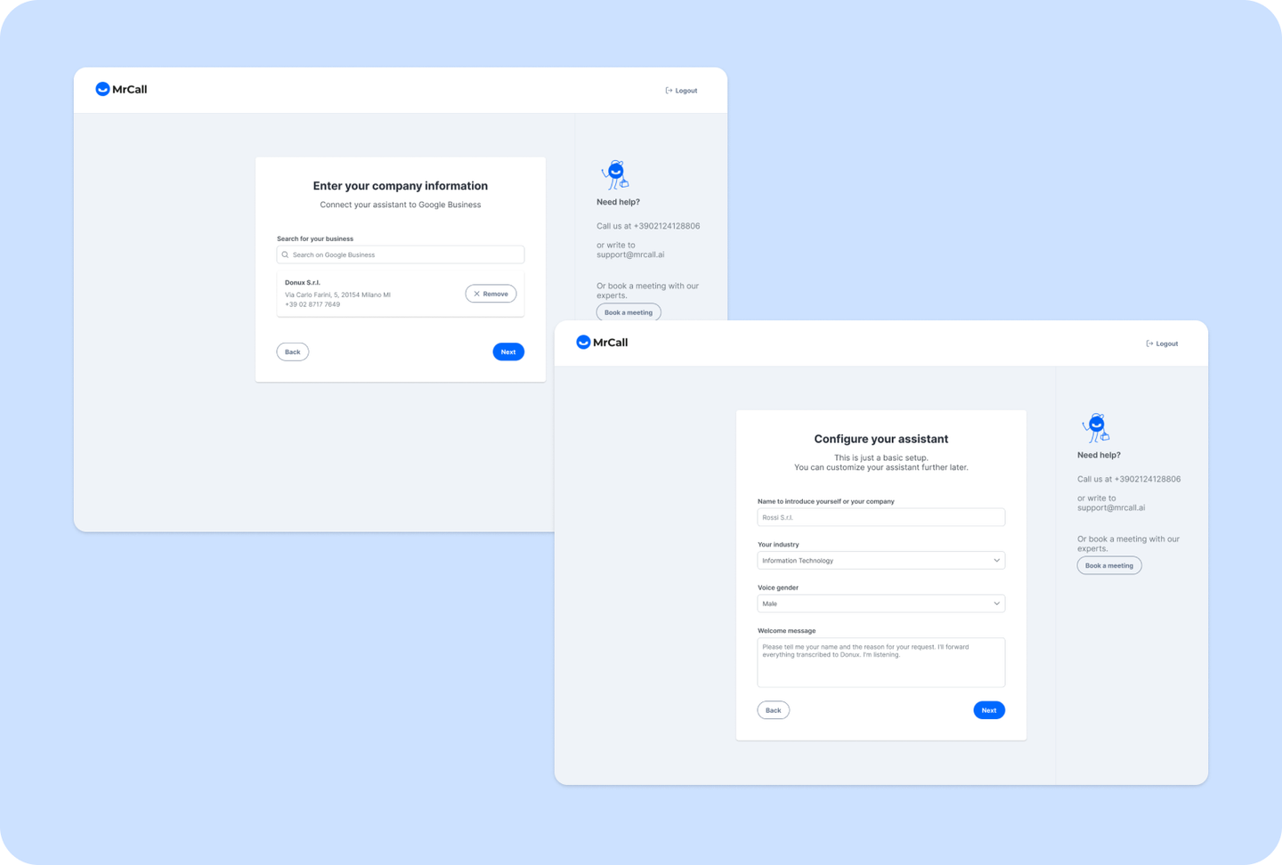 MrCall steps to connect Google Business and configure the assistant