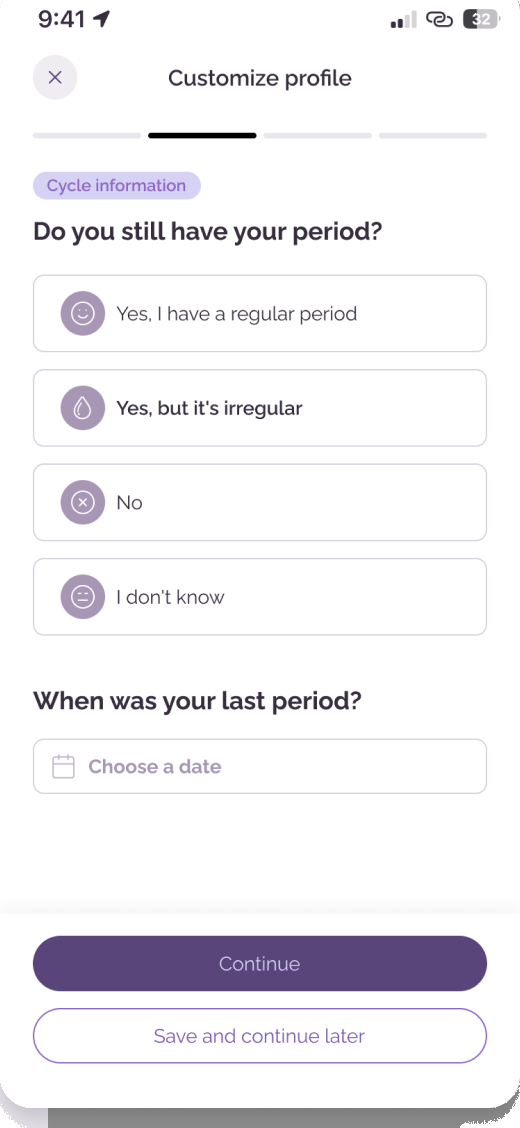 Pausetiv profile setup with cycle information