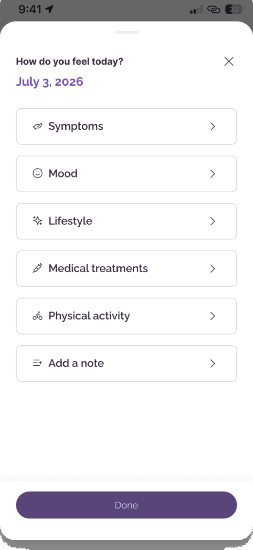 Pausetiv daily check-in for symptoms, mood and lifestyle