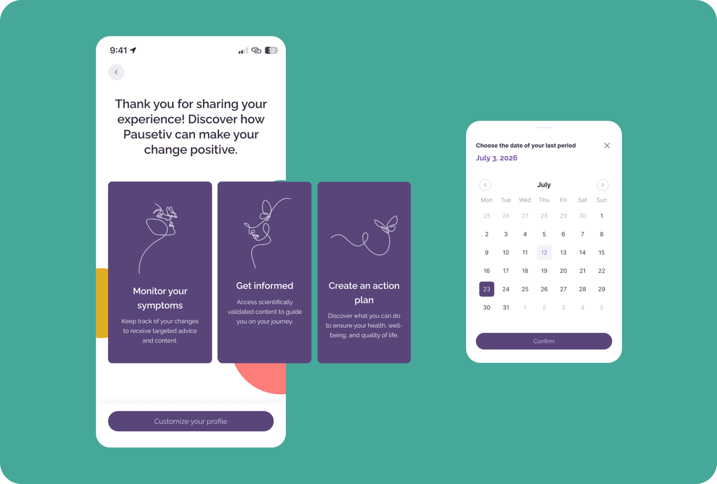 Pausetiv feature cards and last period date picker