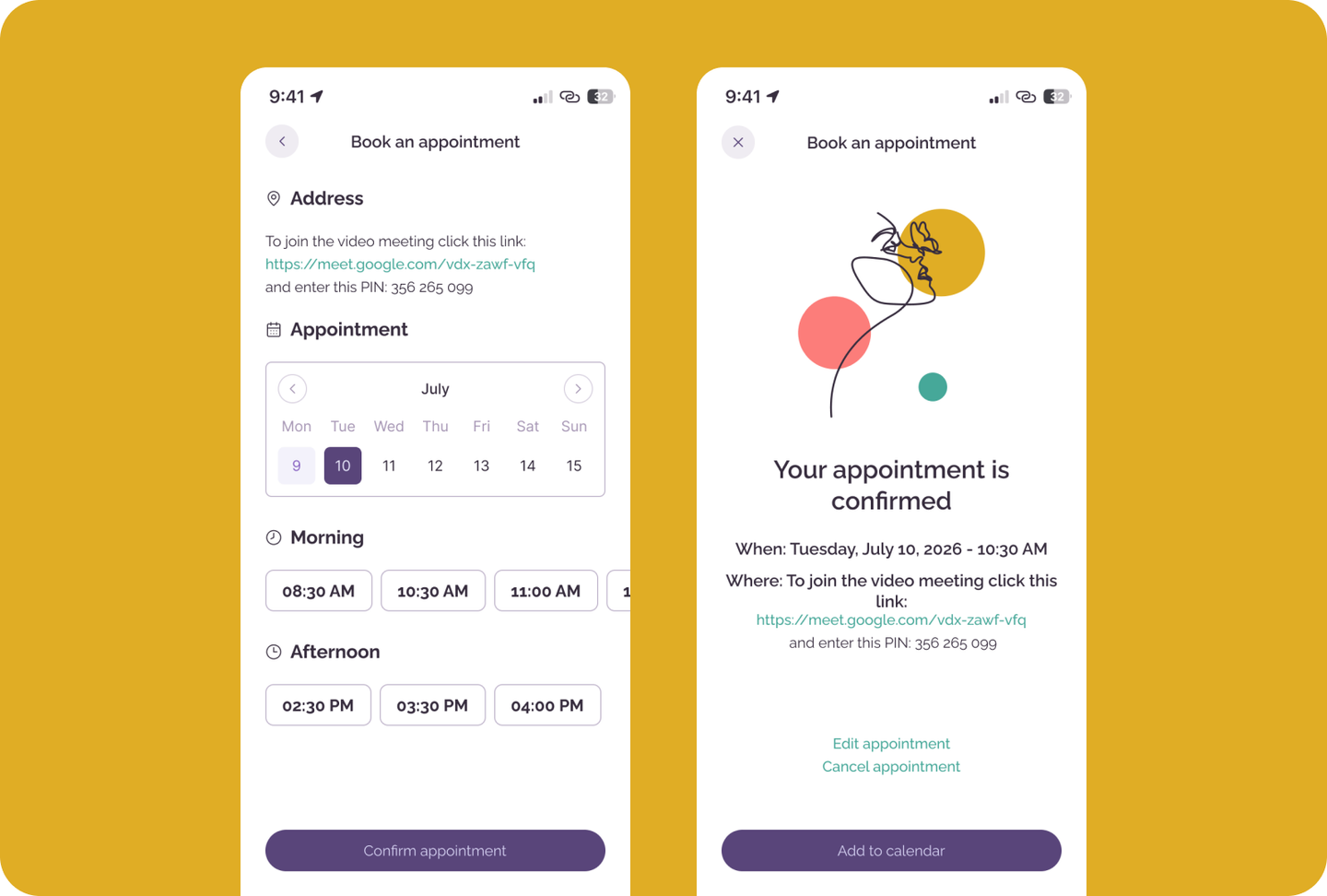 Pausetiv appointment booking and confirmation