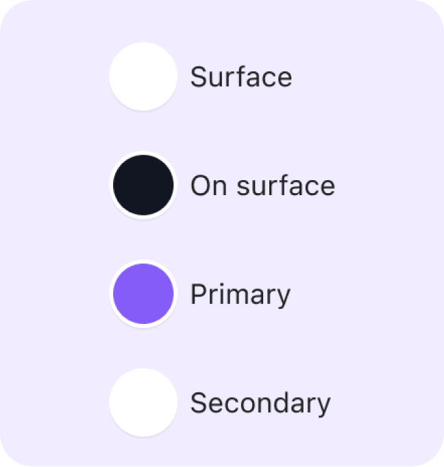 QuSeed color tokens for surface, on surface, primary and secondary