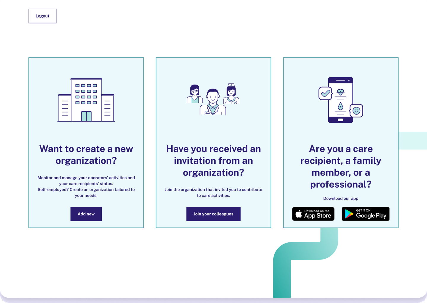 Sencare onboarding to create or join a care organization