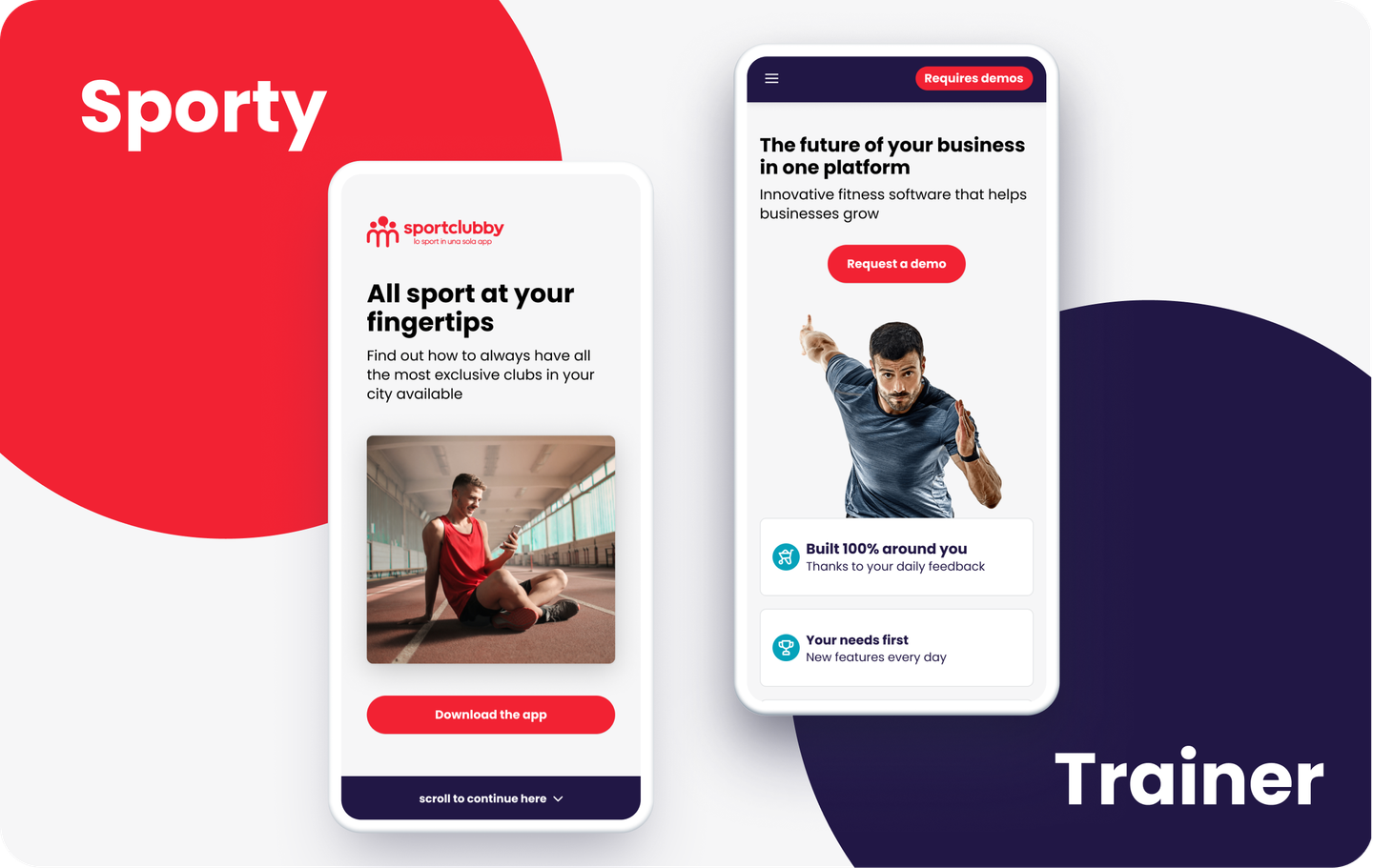 Sportclubby brand system with Sporty and Trainer identities