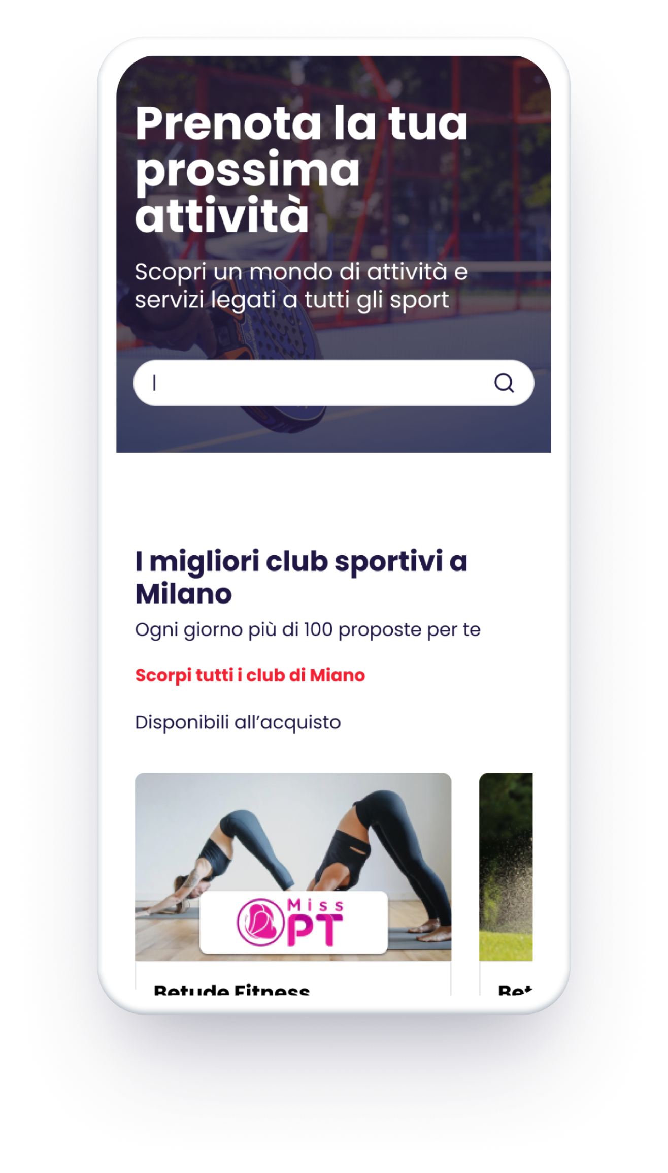 Sportclubby booking flow for next activity