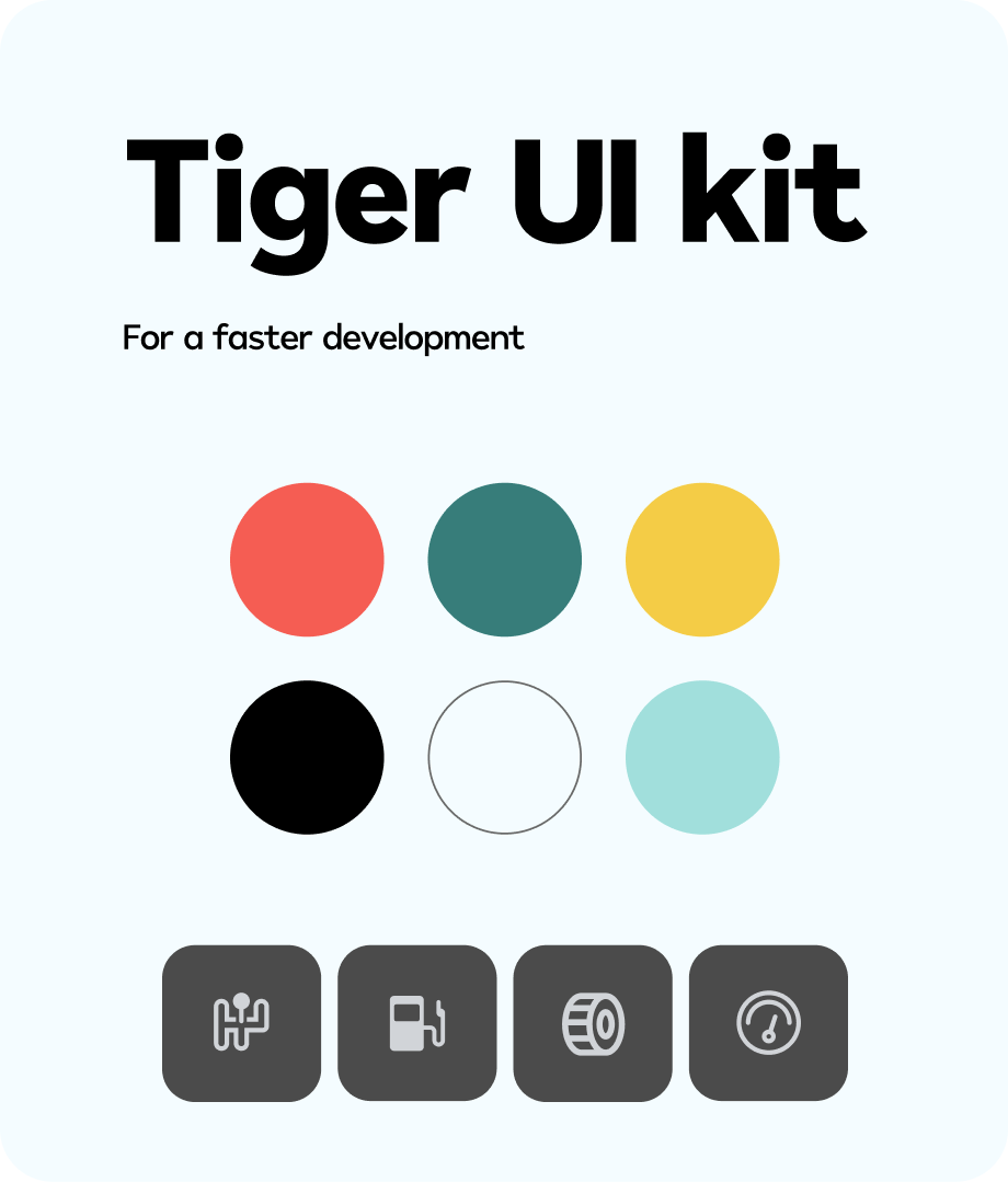 Tiger UI kit color palette and car feature icons