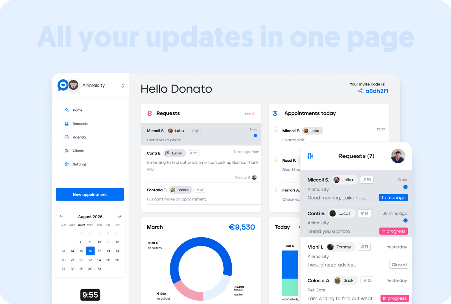 Veterly dashboard showing all clinic updates in one page