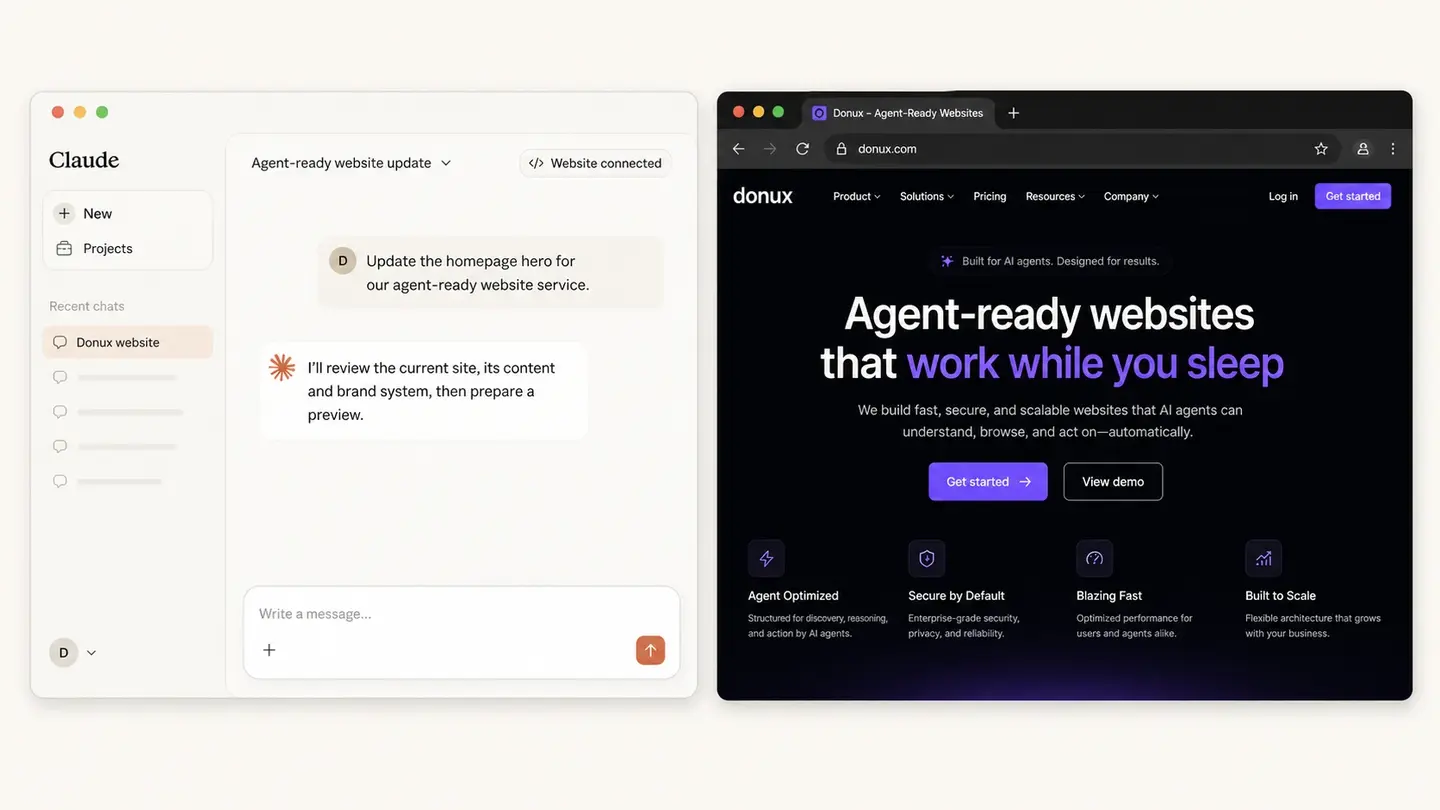 A marketing website change requested in the familiar Claude web app