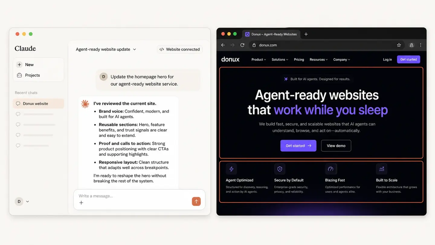 Claude summarizing the website's brand voice, sections and conversion patterns