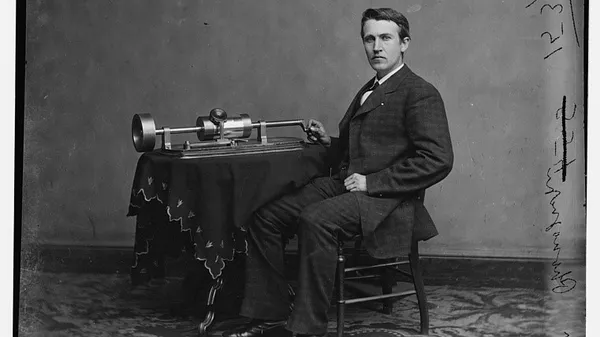 Edison with his original phonograph